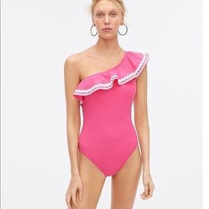 NWT J.Crew ONE-SHOULDER RUFFLE ONE-PIECE SWIMSUIT